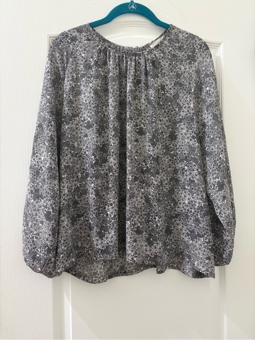 LOFT Black and White Floral Peasant Blouse